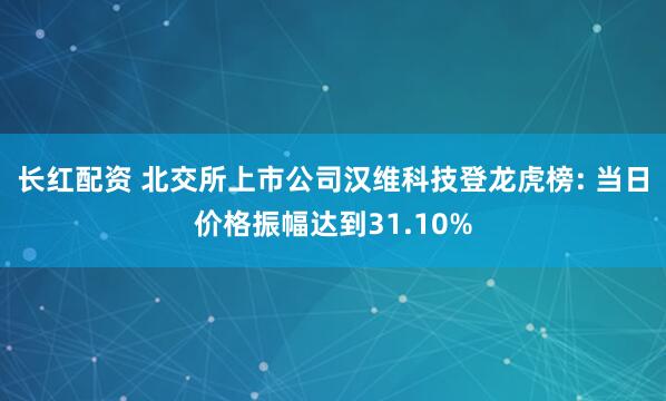 长红配资 北交所上市公司汉维科技登龙虎榜: 当日价格振幅达到31.10%